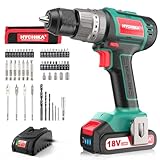 Taladro Atornillador Brushless 18V, HYCHIKA Taladro Percutor, Batería 2.0Ah con 60Nm, 53 Accesorios, 21+3 Ajustes, Cargador Rápido, 2 Velocidad, LED Para Hogar Bricolaje