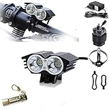 Constefire Luz Blanco Camping, LáMPARA para Bicicletas 2X LED- Luz Frontal para Manillar (2 focos, 5000 Lumens, 4 Modos) con Llavero Linterna