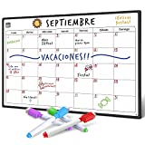 Smart Panda A3 Calendario Magnético para Nevera - Grande Planificador de Menú, Recordatorio, Lista de la Compra - Pizarra Magnética con 4 Rotuladores de Color - Mensual - En Español