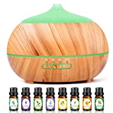 Humidificador Aceites Esenciales Difusor de Aromas: 500ML Difusor de Aromaterapia con 8 x 10ml Aceites Esenciales Silencioso Difusor Ultrasónico con 7 Colores de Luces LED para Hogar Yoga - Amarillo