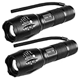 Linterna LED de Mano Alta Potencia, 5 modos de luz Linterna portátil para exteriores con enfoque ajustable e interior, batería o negro recargable（2pack)