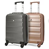 Aerolite ABS Juego de 2 55cm Maleta Equipaje de Mano Cabina rígida Ligera con 4 Ruedas (Rosa Oro + Carbón)