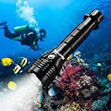 BlueFire Buceo Linterna, 2000 Lumens XHP-50 LED Antorcha de Buceo,3 Modos Recargable Linterna de Submarinismo,150 Metros Luces Sumergibles con 2x26650 Batería y Cargador