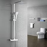 Auralum Columna de Ducha Termostatica Brillante Conjuntos de Ducha Sólido Alcachofa Ducha lluvia y Cuadrado 25 * 25CM Acero Inoxidable