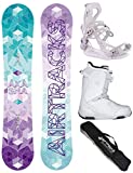 AIRTRACKS Snowboard Set Paquete Completo Tabla Akasha Zero Rocker Mujer 144 + Fijaciones Master W + Botas Star W 39 + SB Bag