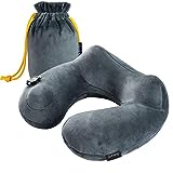 Purefly Almohada de viaje,con soporte de cuello. Inflable, super suave y compacta para dormir en el avión, coche y tren. Con bolsa de transporte. Suave y ergonómica. Diseño talla única. Nombrada Invento del Año 2014