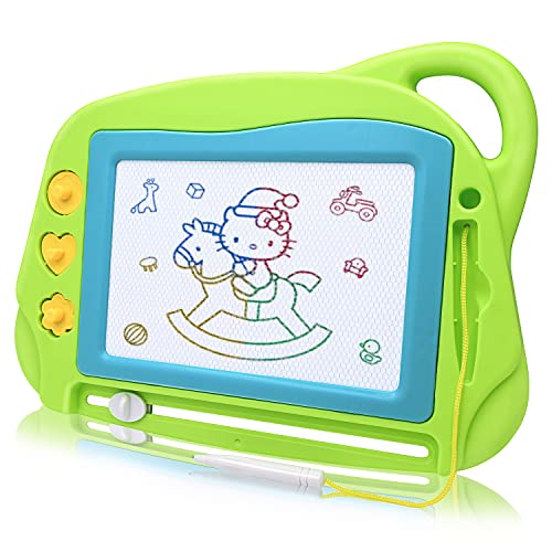 Pizarra Magnética Infantil, Tamano de Viaje Almohadilla Borrable de Escritura y Dibujo Colorido Magnético Tableta de Dibujo Juguetes educativos para niños 3 4 5 años-Verde