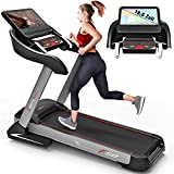 Sportstech F50 - Cinta de correr profesional con gran pantalla táctil LCD de 18,5 pulgadas y sistema operativo Android, más de 18 km/h, soporte para tableta, conexión USB y Wi-Fi, función autolubricante, pendiente del 15% y tamaño compacto y plegable